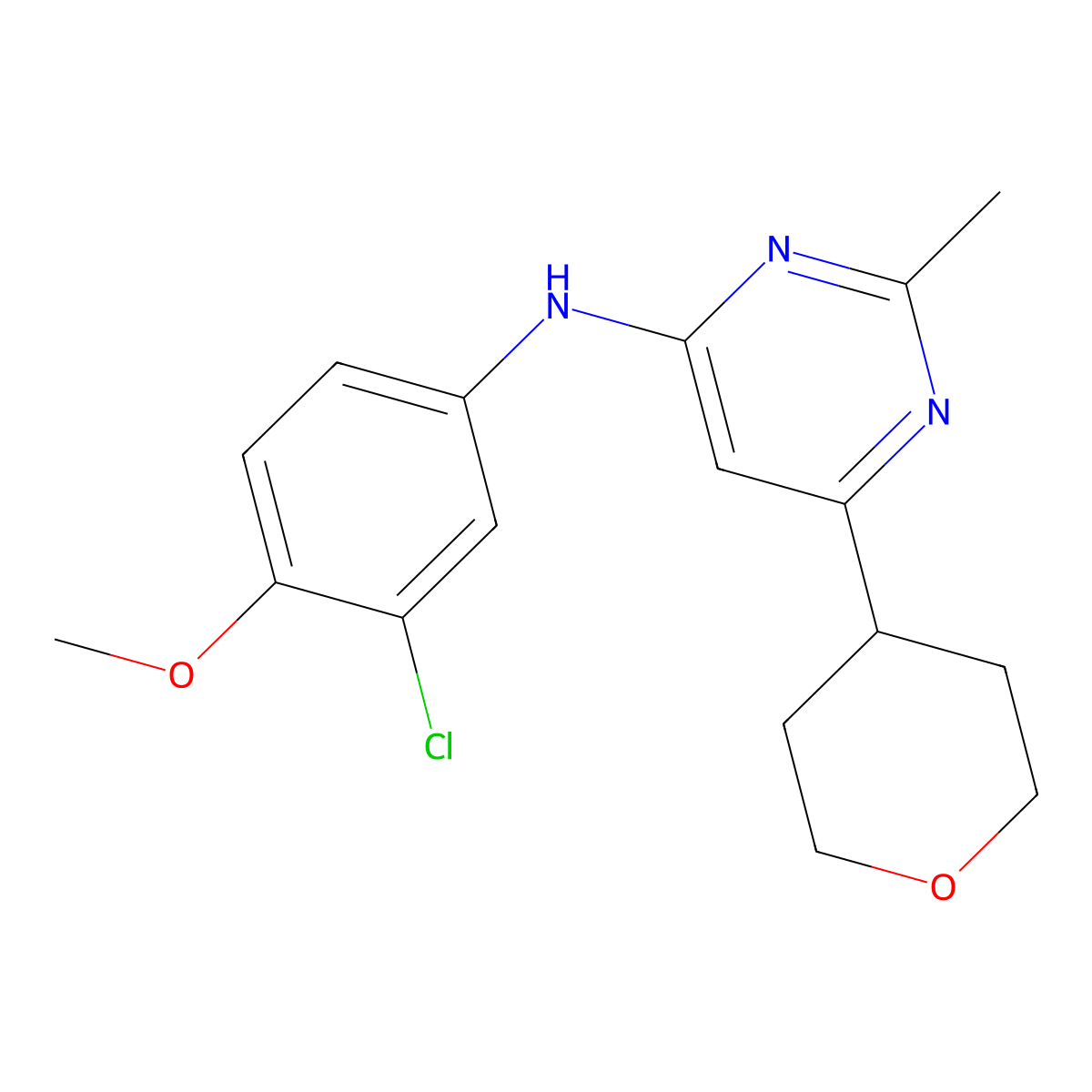 N-(3-chloro-4-methoxyphenyl)-2-methyl-6-(oxan-4-yl)pyrimidin-4-amine molecular structure, CAS 2640935-25-5