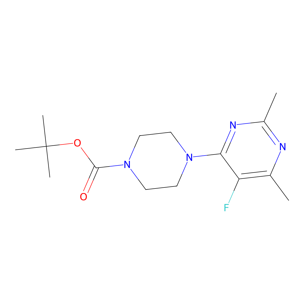 Tert-butyl 4-(5-fluoro-2,6-dimethylpyrimidin-4-yl)piperazine-1-carboxylate molecular structure, CAS 2640935-27-7