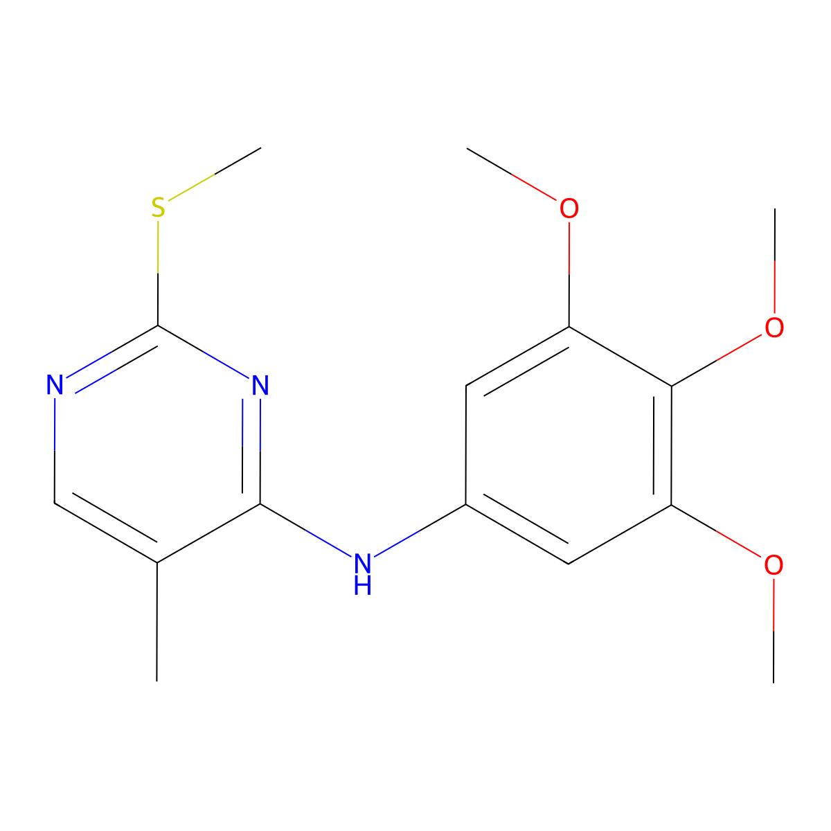 5-methyl-2-(methylsulfanyl)-N-(3,4,5-trimethoxyphenyl)pyrimidin-4-amine molecular structure, CAS 2640935-30-2
