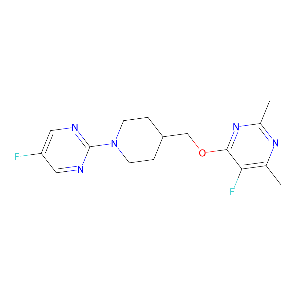 5-Fluoro-4-{[1-(5-fluoropyrimidin-2-yl)piperidin-4-yl]methoxy}-2,6-dimethylpyrimidine molecular structure, CAS 2640935-32-4
