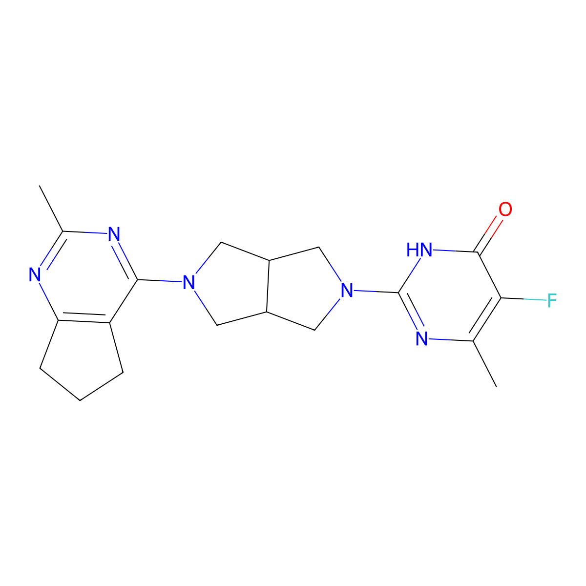 5-fluoro-6-methyl-2-(5-{2-methyl-5H,6H,7H-cyclopenta[d]pyrimidin-4-yl}-octahydropyrrolo[3,4-c]pyrrol-2-yl)-3,4-dihydropyrimidin-4-one molecular structure, CAS 2640935-33-5