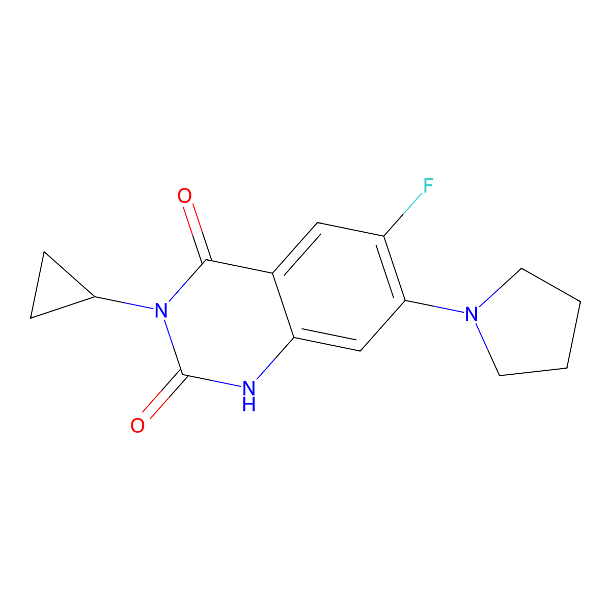 3-Cyclopropyl-6-fluoro-7-(pyrrolidin-1-yl)-1,2,3,4-tetrahydroquinazoline-2,4-dione molecular structure, CAS 2640935-36-8