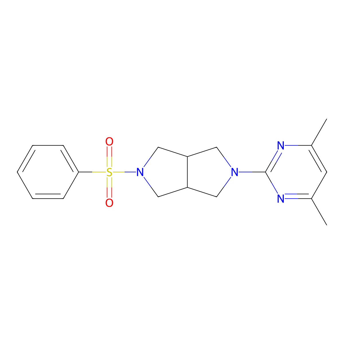 2-[5-(Benzenesulfonyl)-octahydropyrrolo[3,4-c]pyrrol-2-yl]-4,6-dimethylpyrimidine molecular structure, CAS 2640935-39-1