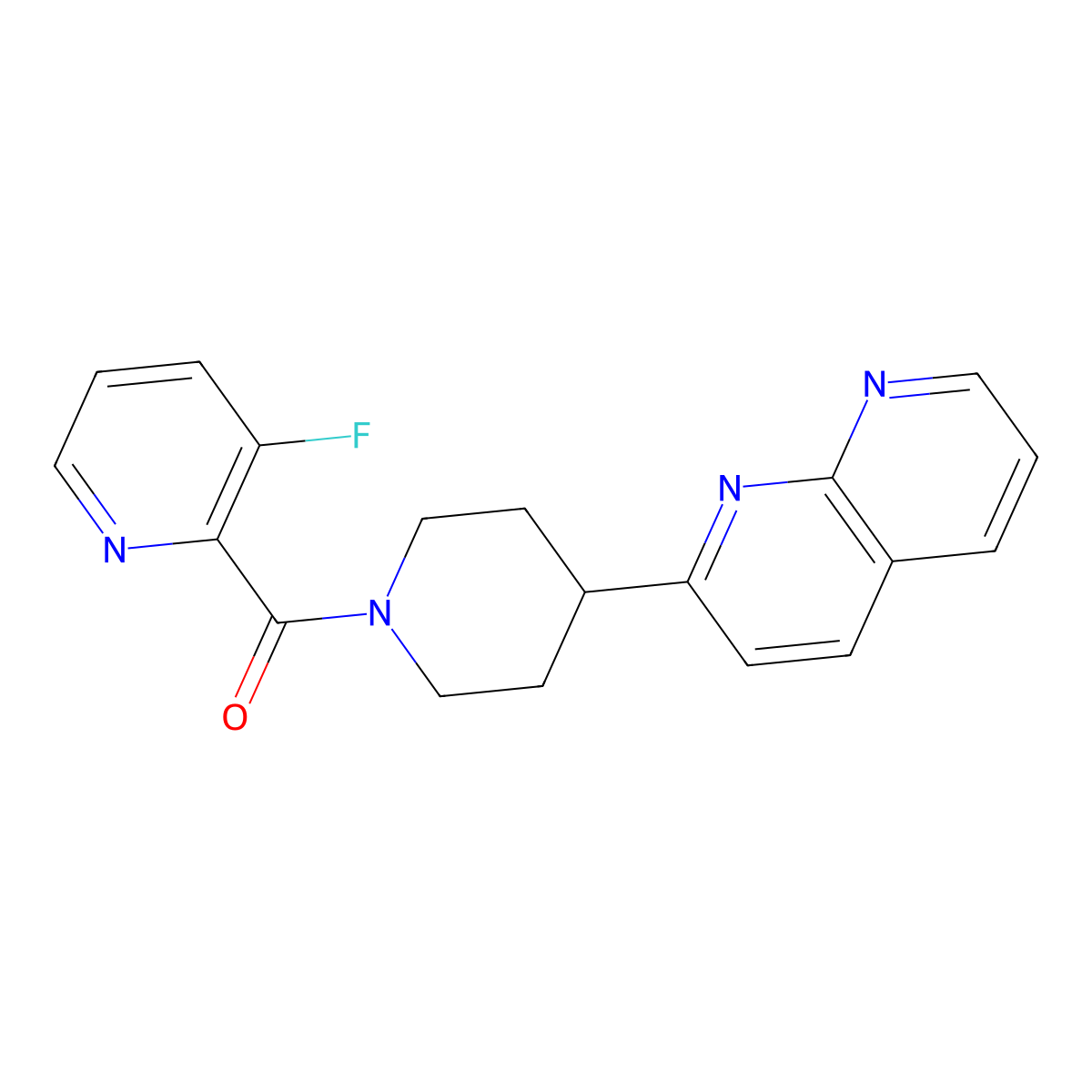 2-[1-(3-Fluoropyridine-2-carbonyl)piperidin-4-yl]-1,8-naphthyridine molecular structure, CAS 2640935-43-7