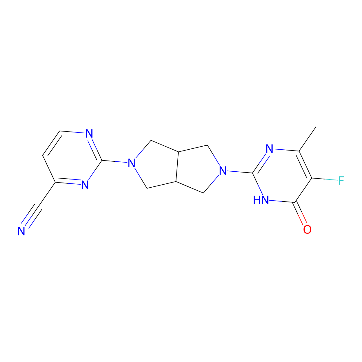 2-[5-(5-Fluoro-4-methyl-6-oxo-1,6-dihydropyrimidin-2-yl)-octahydropyrrolo[3,4-c]pyrrol-2-yl]pyrimidine-4-carbonitrile molecular structure, CAS 2640935-58-4