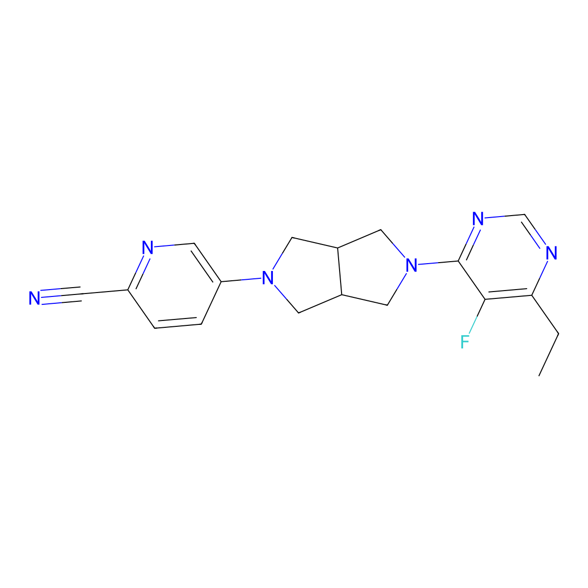 5-[5-(6-Ethyl-5-fluoropyrimidin-4-yl)-octahydropyrrolo[3,4-c]pyrrol-2-yl]pyridine-2-carbonitrile molecular structure, CAS 2640935-59-5