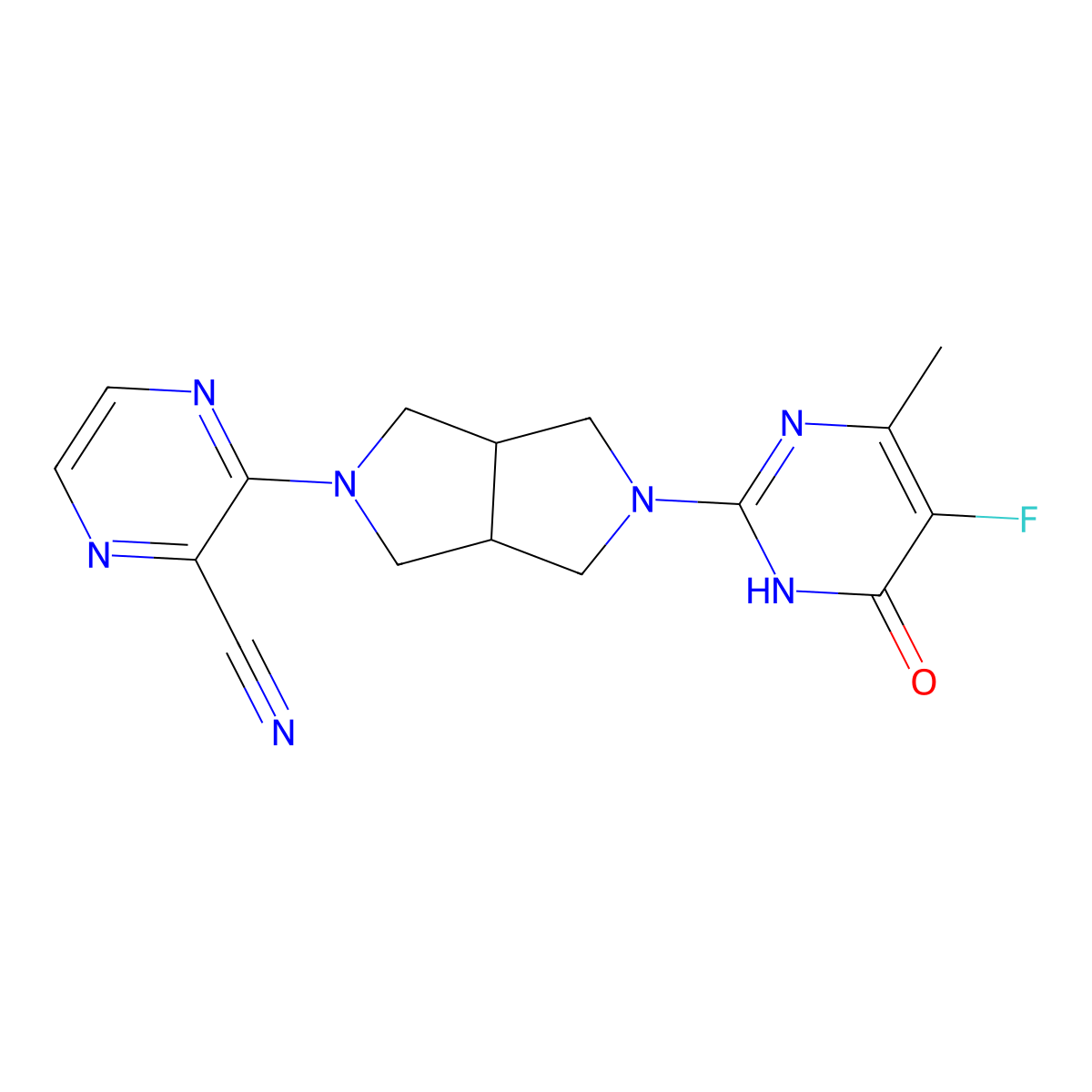 3-[5-(5-Fluoro-4-methyl-6-oxo-1,6-dihydropyrimidin-2-yl)-octahydropyrrolo[3,4-c]pyrrol-2-yl]pyrazine-2-carbonitrile molecular structure, CAS 2640935-60-8