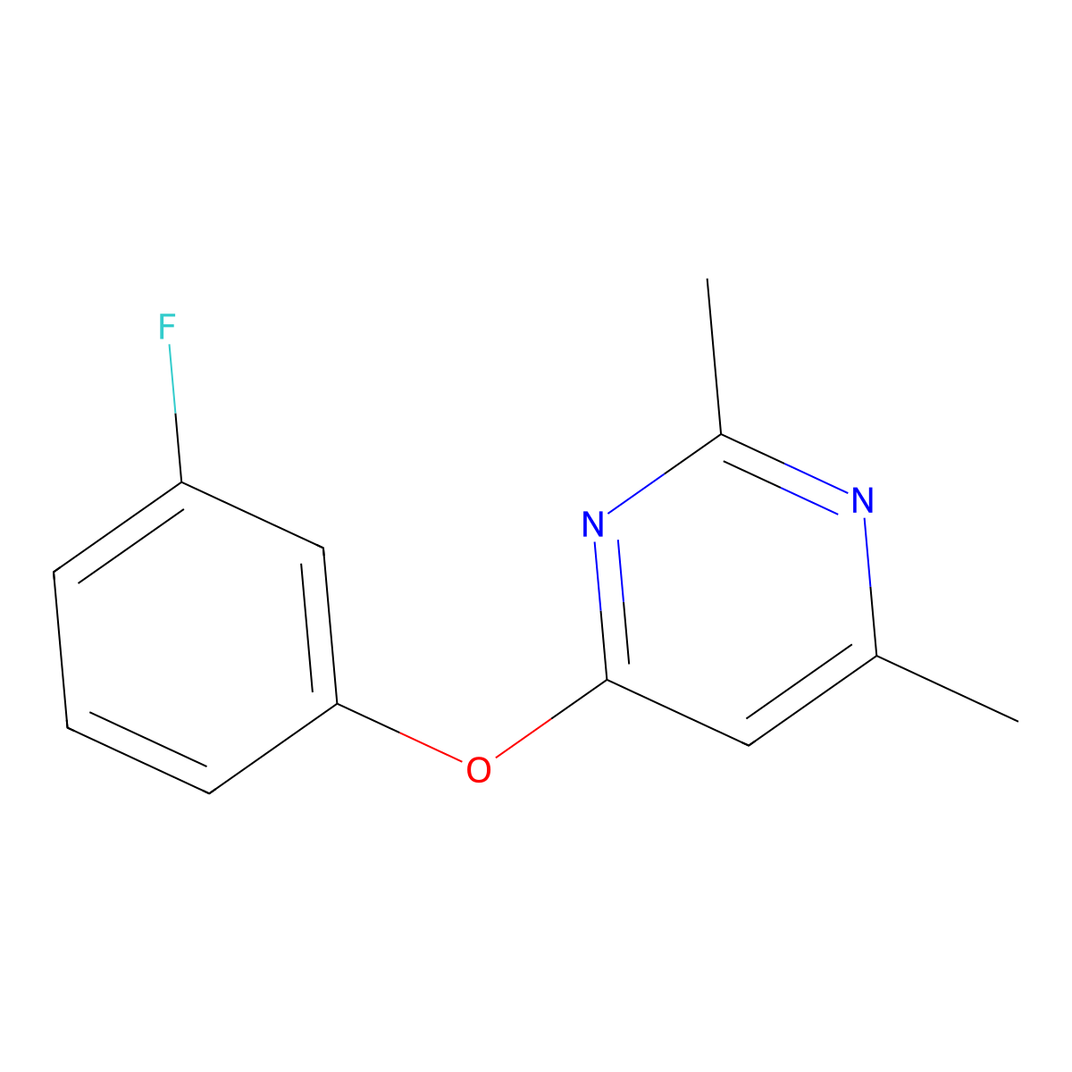 4-(3-Fluorophenoxy)-2,6-dimethylpyrimidine molecular structure, CAS 2640935-61-9