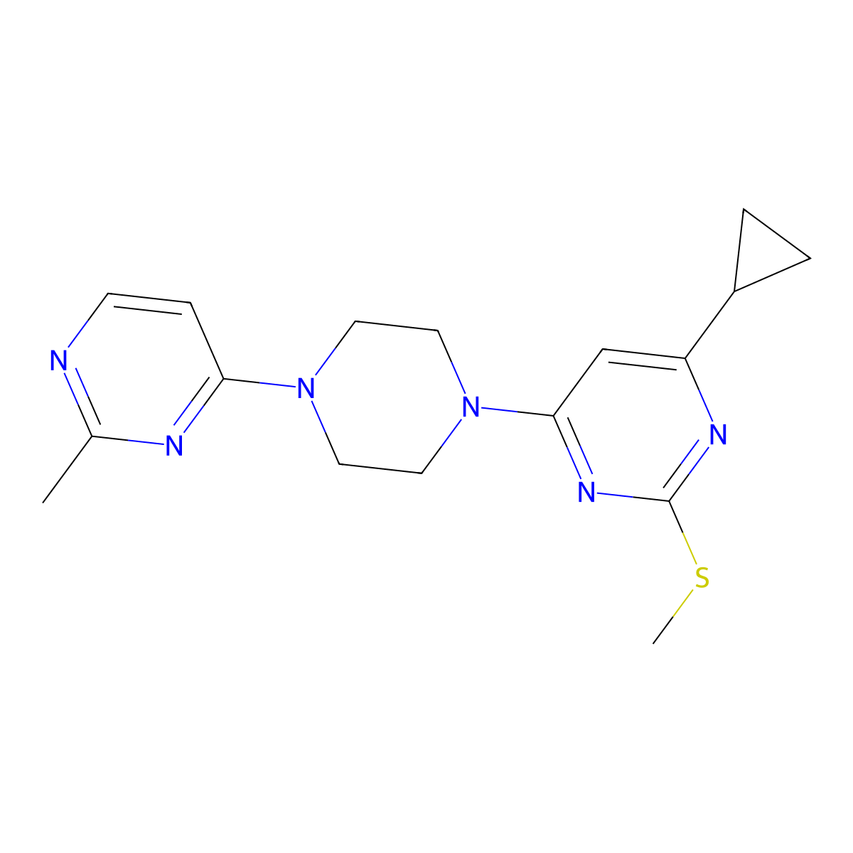 4-Cyclopropyl-6-[4-(2-methylpyrimidin-4-yl)piperazin-1-yl]-2-(methylsulfanyl)pyrimidine molecular structure, CAS 2640935-62-0