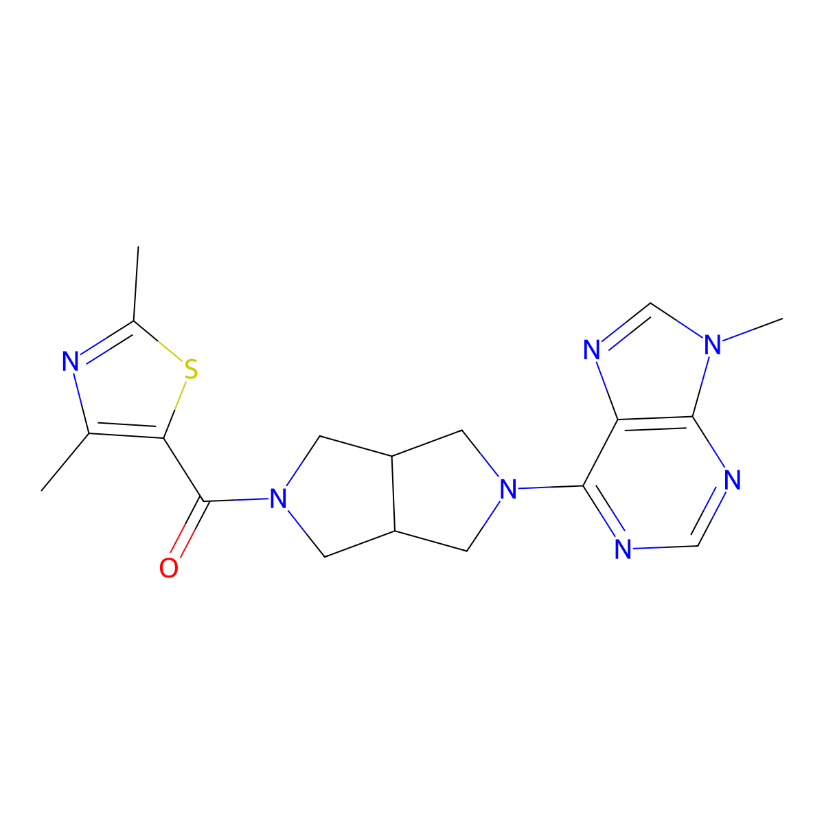 6-[5-(2,4-dimethyl-1,3-thiazole-5-carbonyl)-octahydropyrrolo[3,4-c]pyrrol-2-yl]-9-methyl-9H-purine molecular structure, CAS 2640935-70-0