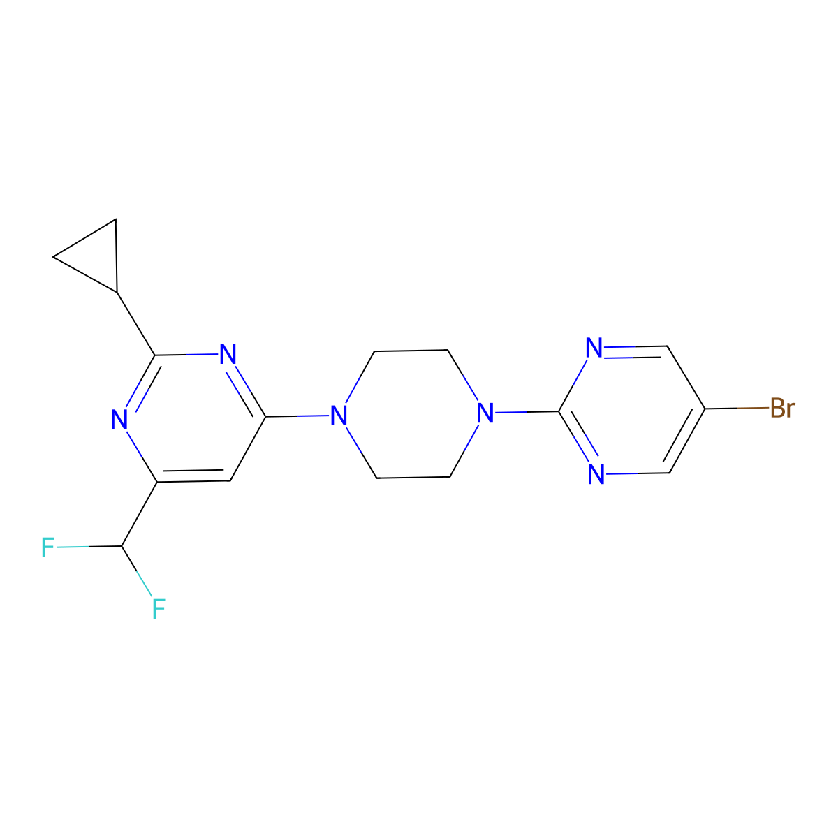 4-[4-(5-Bromopyrimidin-2-yl)piperazin-1-yl]-2-cyclopropyl-6-(difluoromethyl)pyrimidine molecular structure, CAS 2640935-71-1
