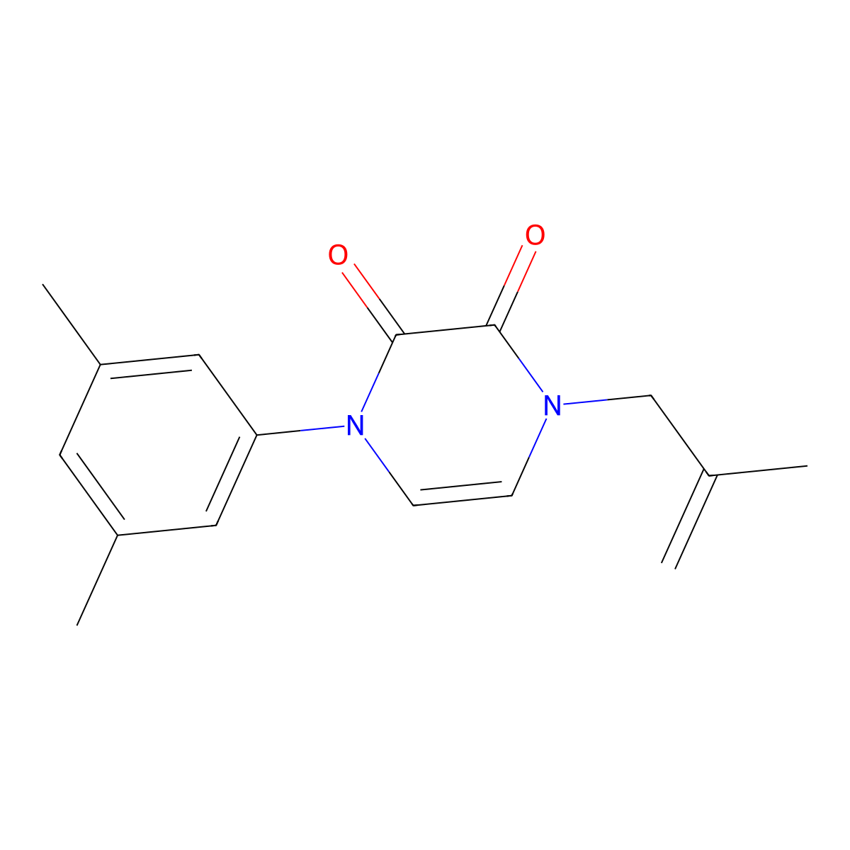 1-(3,5-Dimethylphenyl)-4-(2-methylprop-2-en-1-yl)-1,2,3,4-tetrahydropyrazine-2,3-dione molecular structure, CAS 2640935-81-3
