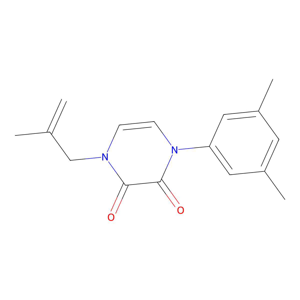 1-(3,5-Dimethylphenyl)-4-(2-methylprop-2-en-1-yl)-1,2,3,4-tetrahydropyrazine-2,3-dione molecular structure, CAS 2640935-81-3