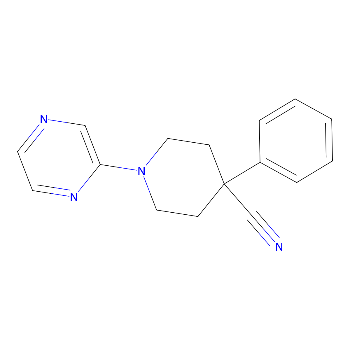 4-Phenyl-1-(pyrazin-2-yl)piperidine-4-carbonitrile molecular structure, CAS 2640935-87-9