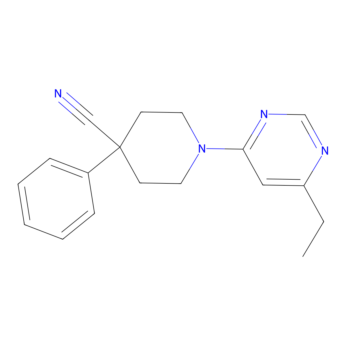 1-(6-Ethylpyrimidin-4-yl)-4-phenylpiperidine-4-carbonitrile molecular structure, CAS 2640935-91-5