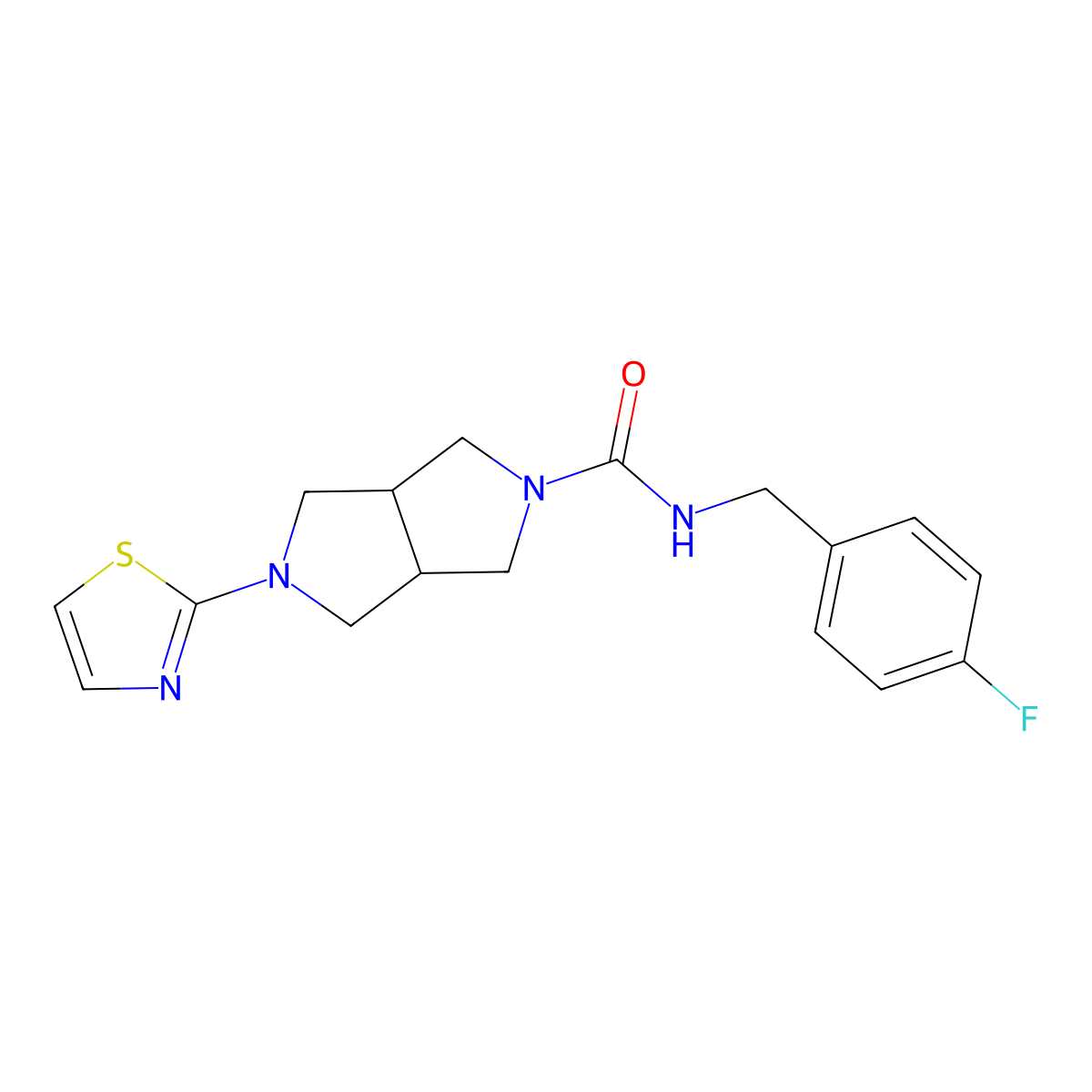 N-[(4-fluorophenyl)methyl]-5-(1,3-thiazol-2-yl)-octahydropyrrolo[3,4-c]pyrrole-2-carboxamide molecular structure, CAS 2640935-93-7