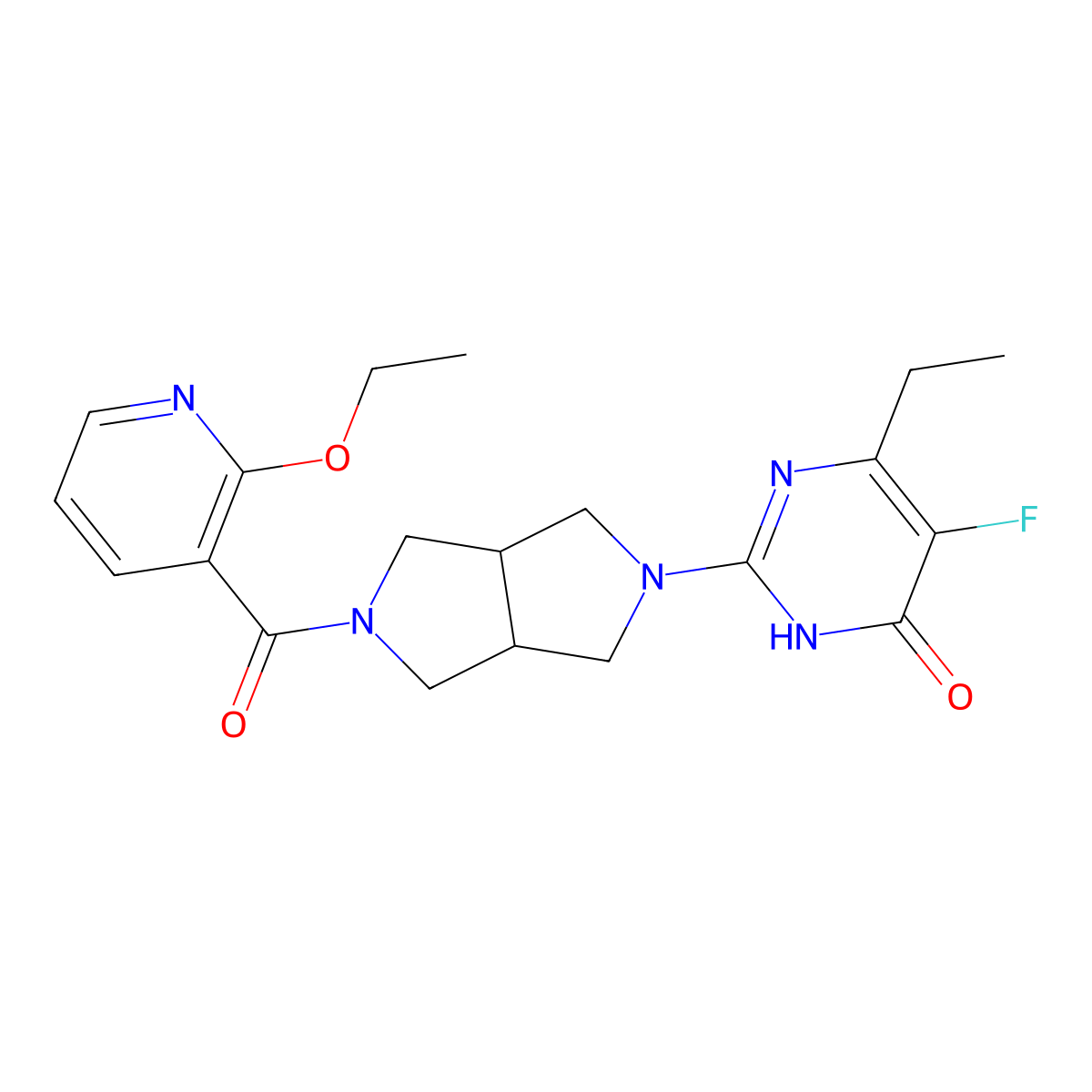 2-[5-(2-Ethoxypyridine-3-carbonyl)-octahydropyrrolo[3,4-c]pyrrol-2-yl]-6-ethyl-5-fluoro-3,4-dihydropyrimidin-4-one molecular structure, CAS 2640935-95-9