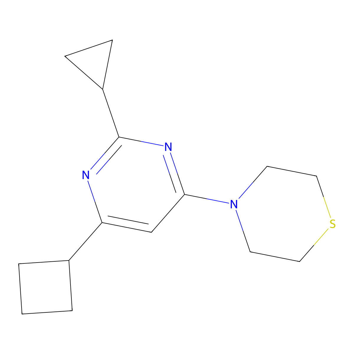 4-(6-Cyclobutyl-2-cyclopropylpyrimidin-4-yl)thiomorpholine molecular structure, CAS 2640935-99-3