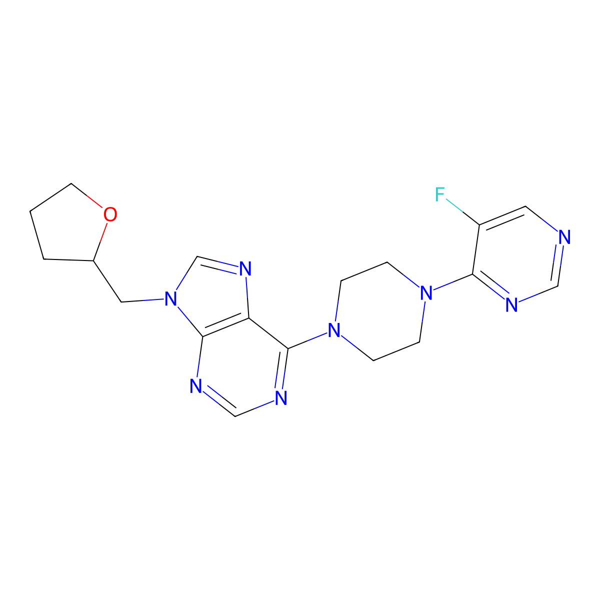 6-[4-(5-fluoropyrimidin-4-yl)piperazin-1-yl]-9-[(oxolan-2-yl)methyl]-9H-purine molecular structure, CAS 2640936-03-2