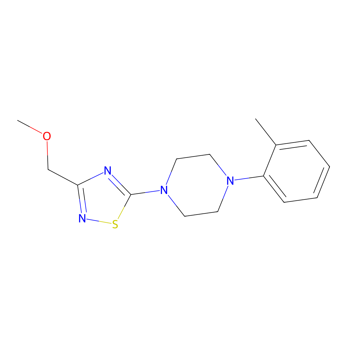 1-[3-(Methoxymethyl)-1,2,4-thiadiazol-5-yl]-4-(2-methylphenyl)piperazine molecular structure, CAS 2640936-06-5