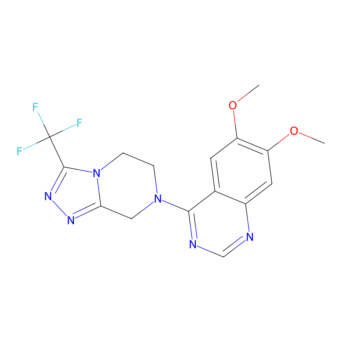 6,7-dimethoxy-4-[3-(trifluoromethyl)-5H,6H,7H,8H-[1,2,4]triazolo[4,3-a]pyrazin-7-yl]quinazoline molecular structure, CAS 2640936-07-6