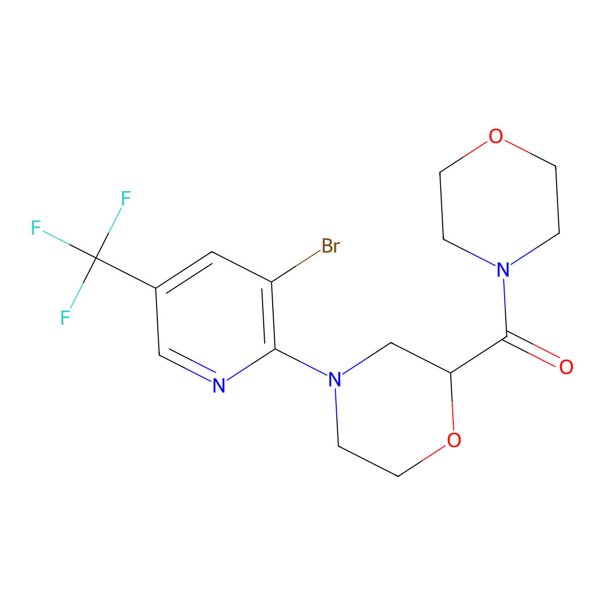 4-[3-Bromo-5-(trifluoromethyl)pyridin-2-yl]-2-(morpholine-4-carbonyl)morpholine molecular structure, CAS 2640936-10-1