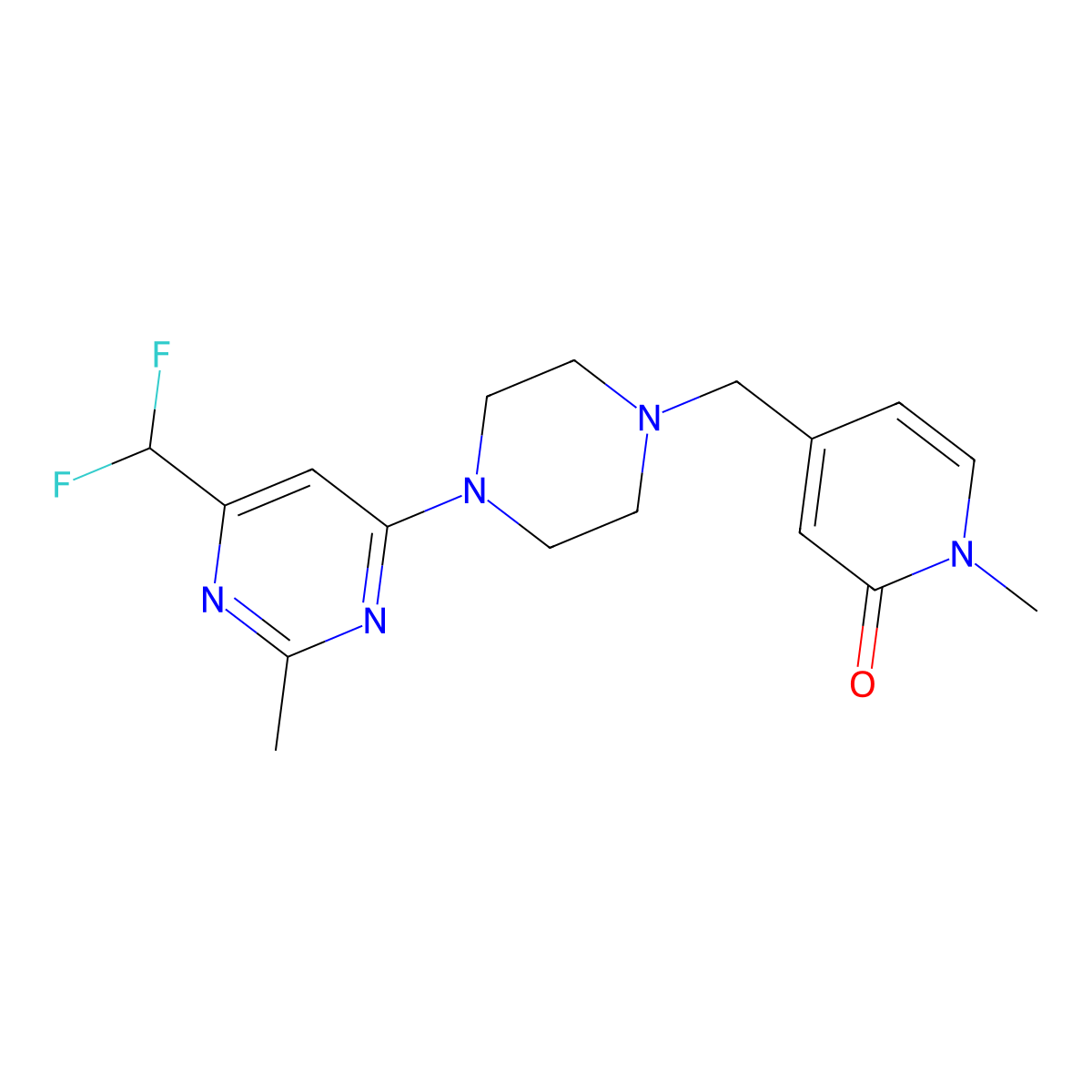 4-({4-[6-(Difluoromethyl)-2-methylpyrimidin-4-yl]piperazin-1-yl}methyl)-1-methyl-1,2-dihydropyridin-2-one molecular structure, CAS 2640943-35-5