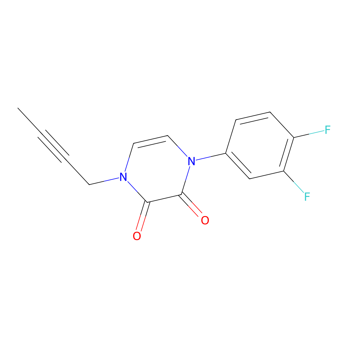1-(But-2-yn-1-yl)-4-(3,4-difluorophenyl)-1,2,3,4-tetrahydropyrazine-2,3-dione molecular structure, CAS 2640943-36-6
