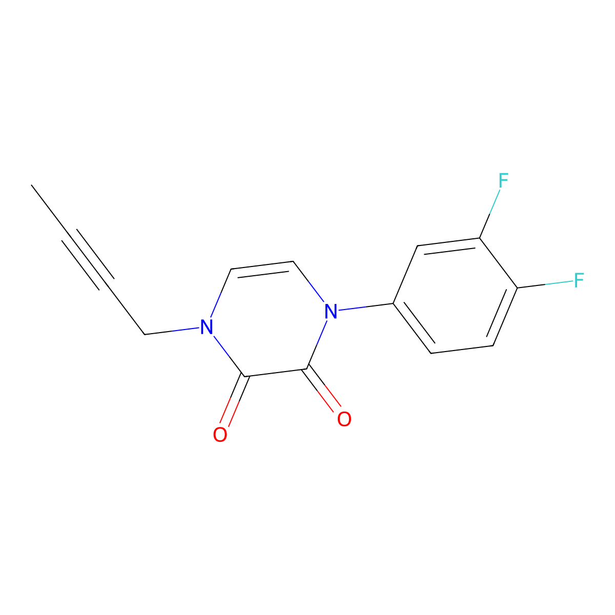 1-(But-2-yn-1-yl)-4-(3,4-difluorophenyl)-1,2,3,4-tetrahydropyrazine-2,3-dione molecular structure, CAS 2640943-36-6