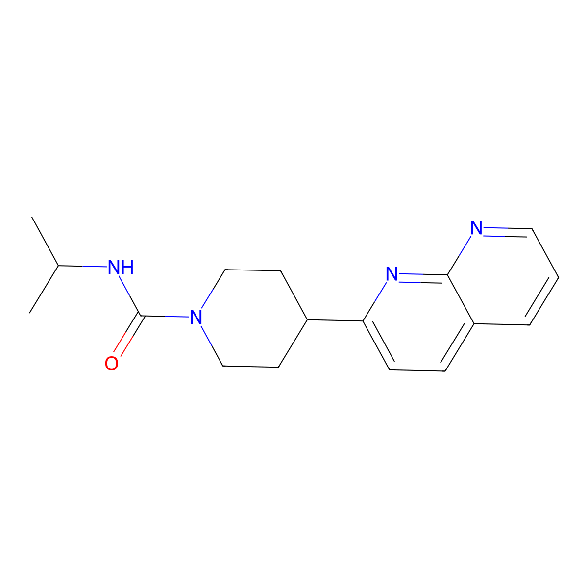 4-(1,8-naphthyridin-2-yl)-N-(propan-2-yl)piperidine-1-carboxamide molecular structure, CAS 2640943-37-7