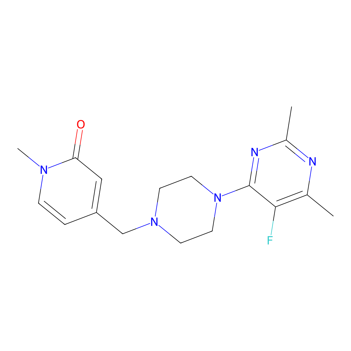 4-{[4-(5-Fluoro-2,6-dimethylpyrimidin-4-yl)piperazin-1-yl]methyl}-1-methyl-1,2-dihydropyridin-2-one molecular structure, CAS 2640943-38-8