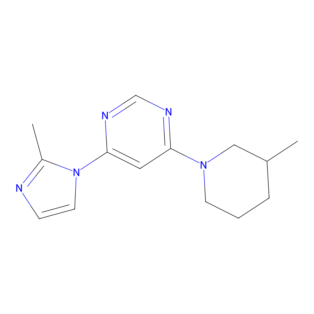 4-(2-methyl-1H-imidazol-1-yl)-6-(3-methylpiperidin-1-yl)pyrimidine molecular structure, CAS 2640943-42-4