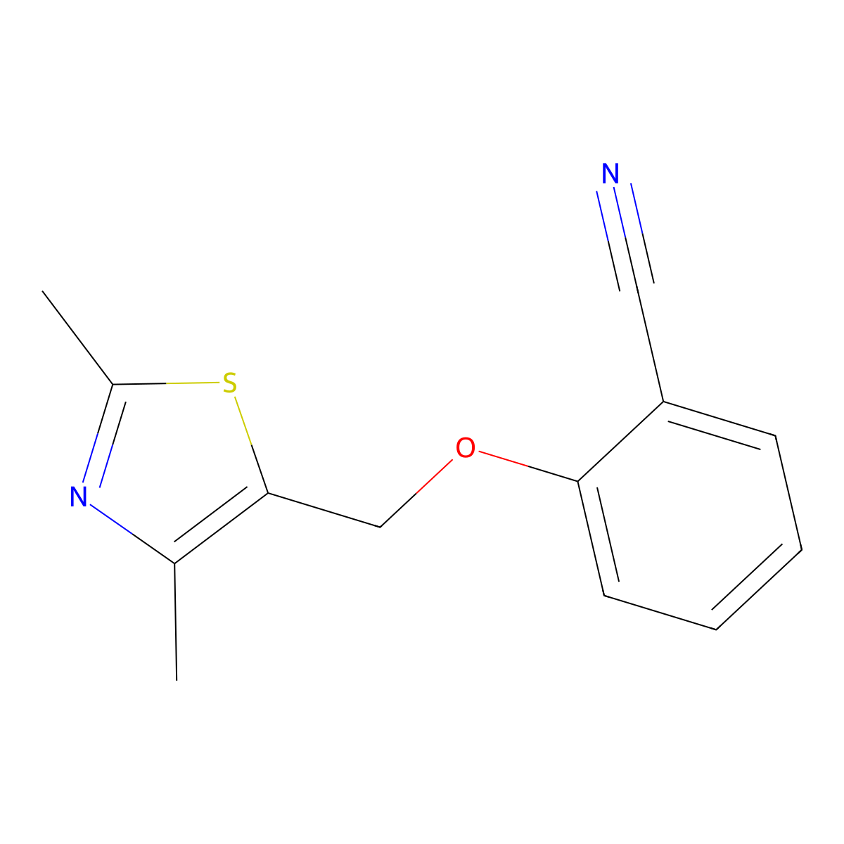 2-[(2,4-Dimethyl-1,3-thiazol-5-yl)methoxy]benzonitrile molecular structure, CAS 2640943-44-6