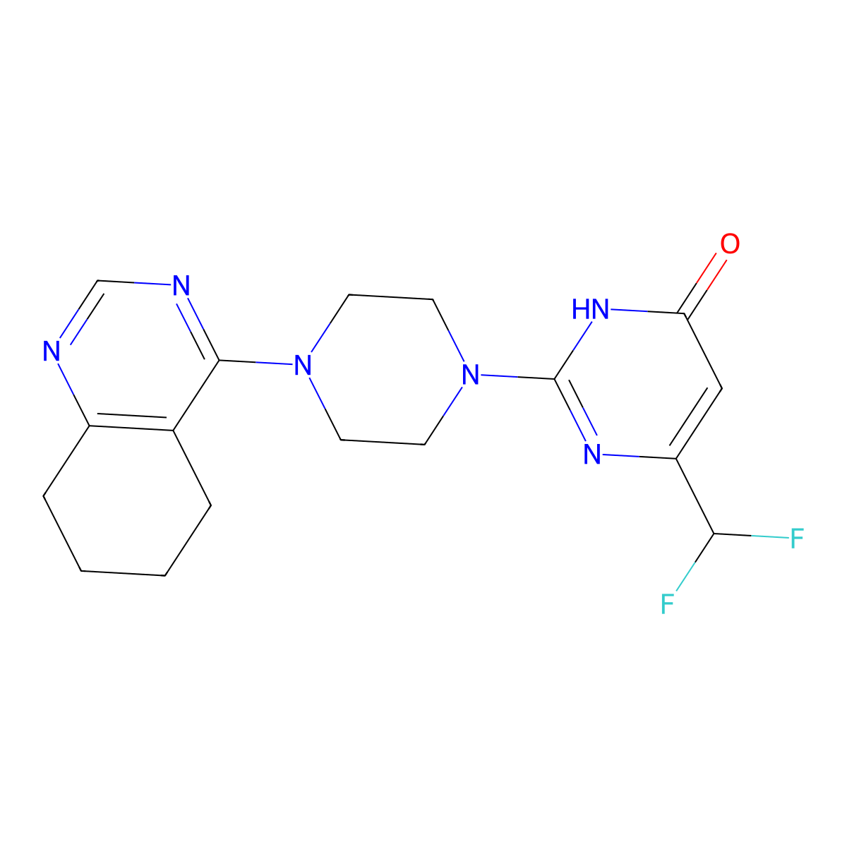 6-(Difluoromethyl)-2-[4-(5,6,7,8-tetrahydroquinazolin-4-yl)piperazin-1-yl]-3,4-dihydropyrimidin-4-one molecular structure, CAS 2640943-49-1