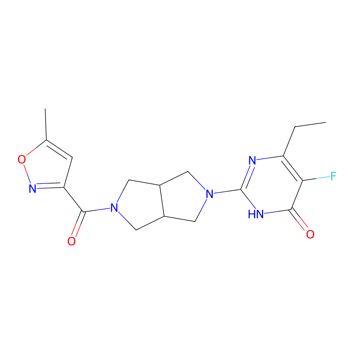 6-Ethyl-5-fluoro-2-[5-(5-methyl-1,2-oxazole-3-carbonyl)-octahydropyrrolo[3,4-c]pyrrol-2-yl]-3,4-dihydropyrimidin-4-one molecular structure, CAS 2640943-51-5