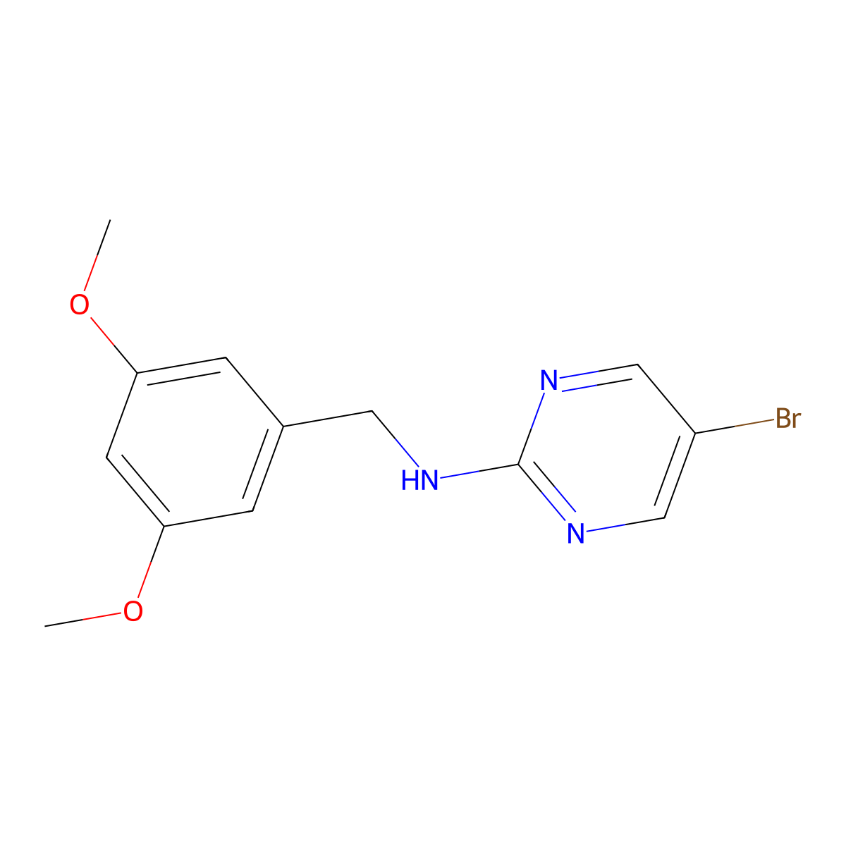 5-bromo-N-[(3,5-dimethoxyphenyl)methyl]pyrimidin-2-amine molecular structure, CAS 2640943-53-7