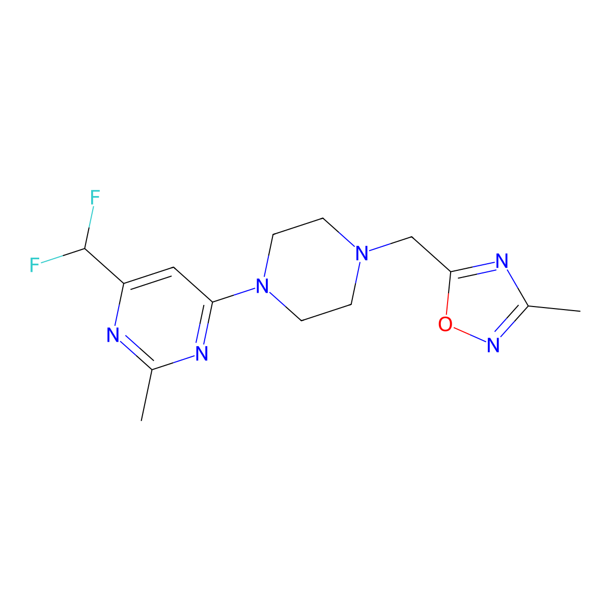 4-(Difluoromethyl)-2-methyl-6-{4-[(3-methyl-1,2,4-oxadiazol-5-yl)methyl]piperazin-1-yl}pyrimidine molecular structure, CAS 2640943-56-0