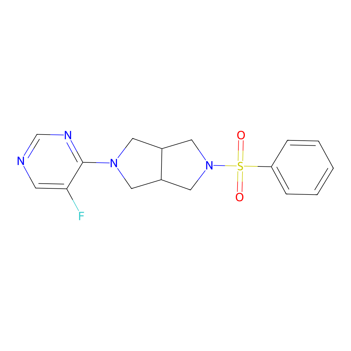 4-[5-(Benzenesulfonyl)-octahydropyrrolo[3,4-c]pyrrol-2-yl]-5-fluoropyrimidine molecular structure, CAS 2640943-58-2