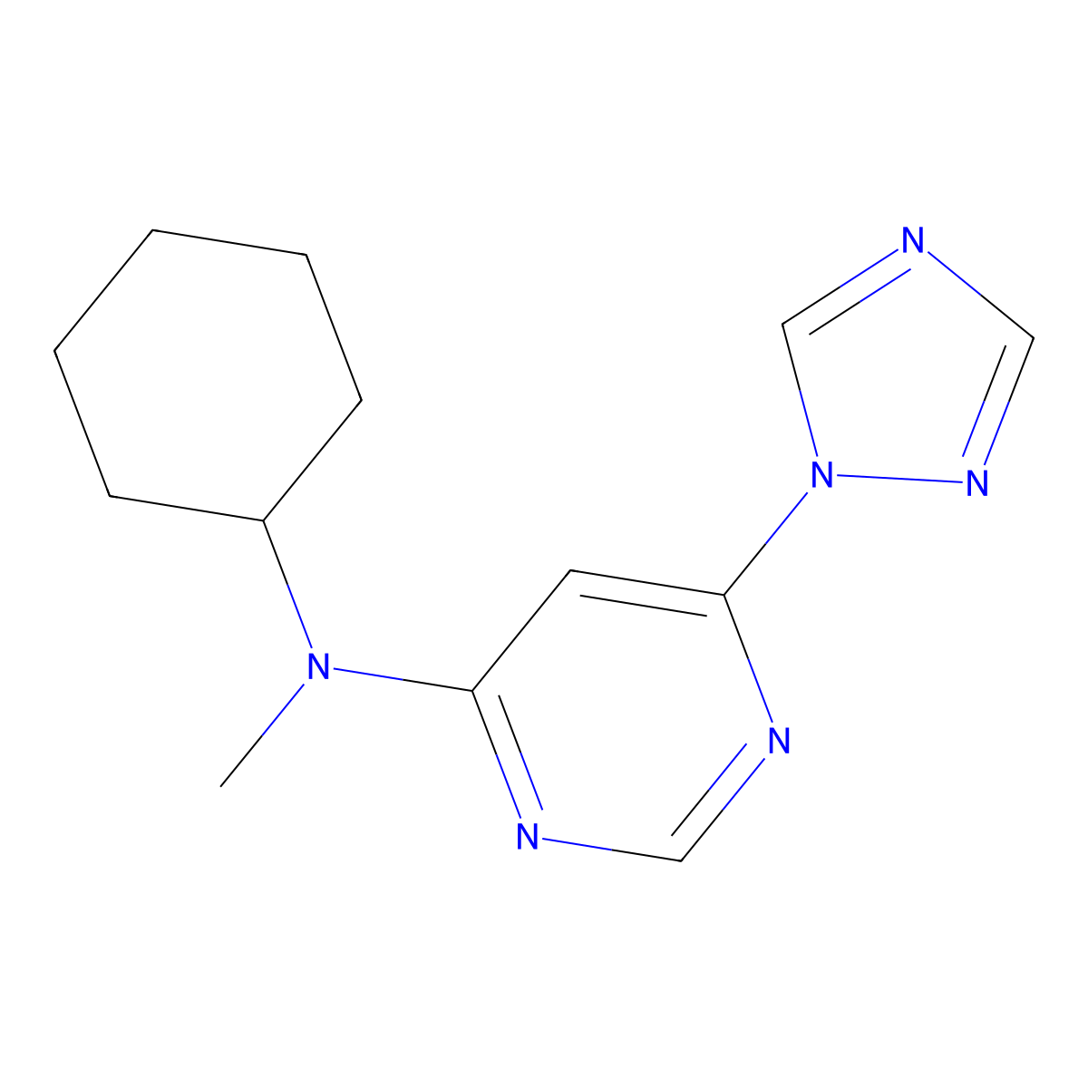 N-cyclohexyl-N-methyl-6-(1H-1,2,4-triazol-1-yl)pyrimidin-4-amine molecular structure, CAS 2640943-69-5