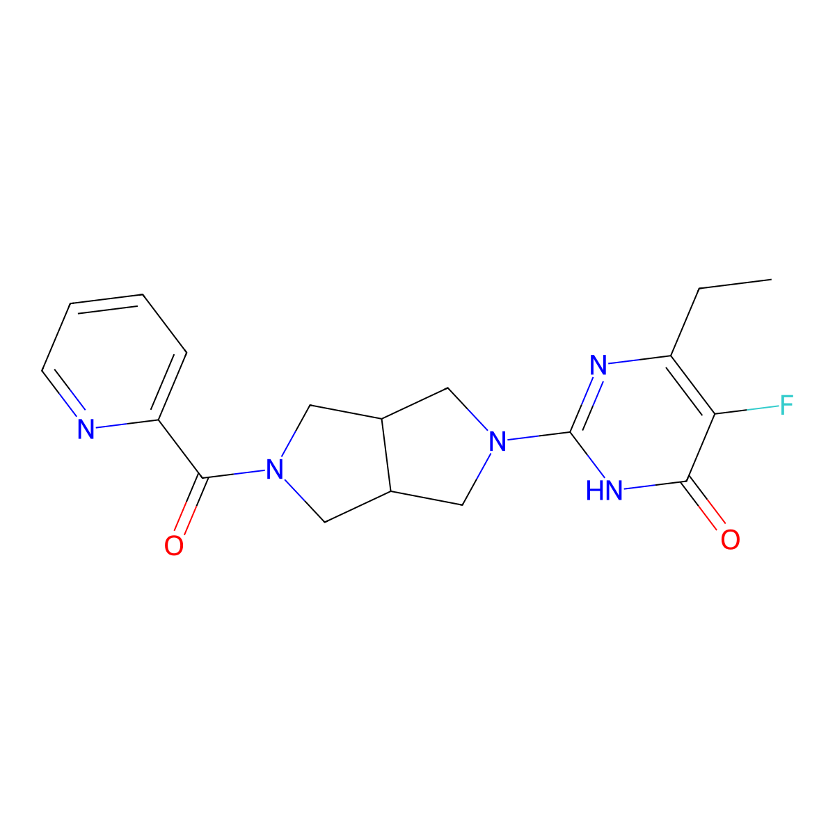 6-Ethyl-5-fluoro-2-[5-(pyridine-2-carbonyl)-octahydropyrrolo[3,4-c]pyrrol-2-yl]-3,4-dihydropyrimidin-4-one molecular structure, CAS 2640943-73-1