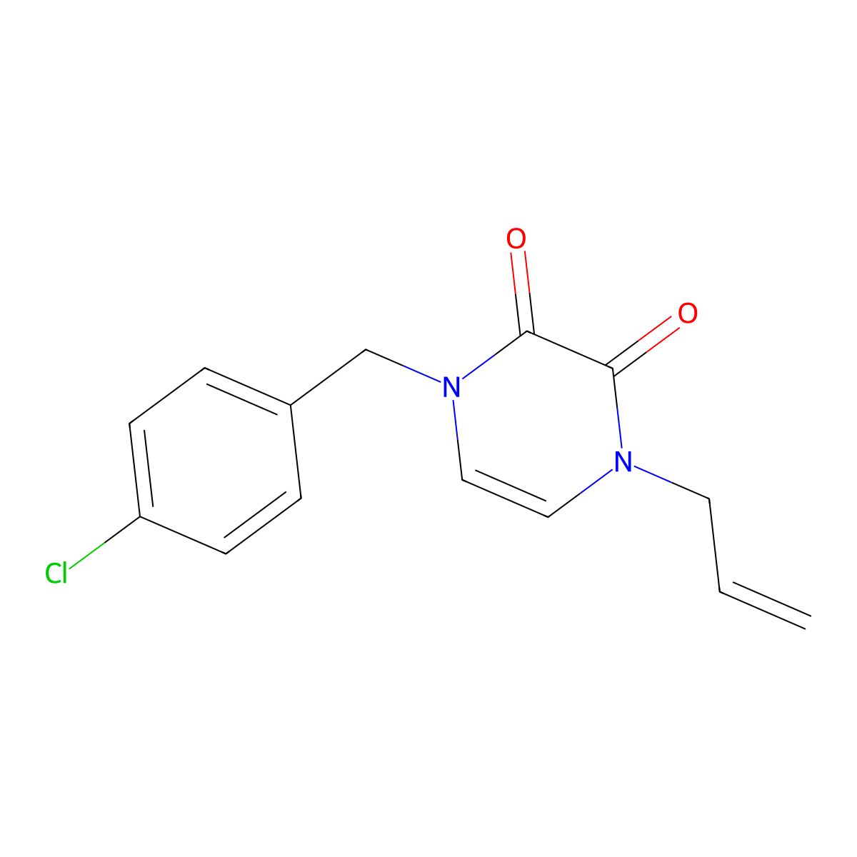 1-[(4-Chlorophenyl)methyl]-4-(prop-2-en-1-yl)-1,2,3,4-tetrahydropyrazine-2,3-dione molecular structure, CAS 2640943-74-2