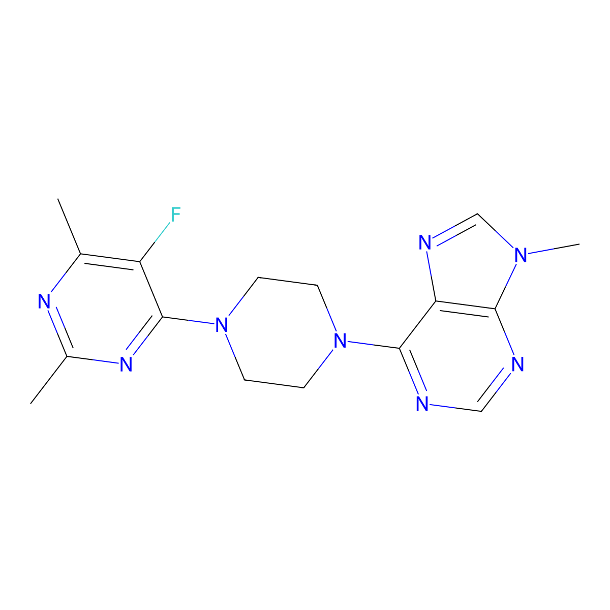 6-[4-(5-fluoro-2,6-dimethylpyrimidin-4-yl)piperazin-1-yl]-9-methyl-9H-purine molecular structure, CAS 2640943-75-3