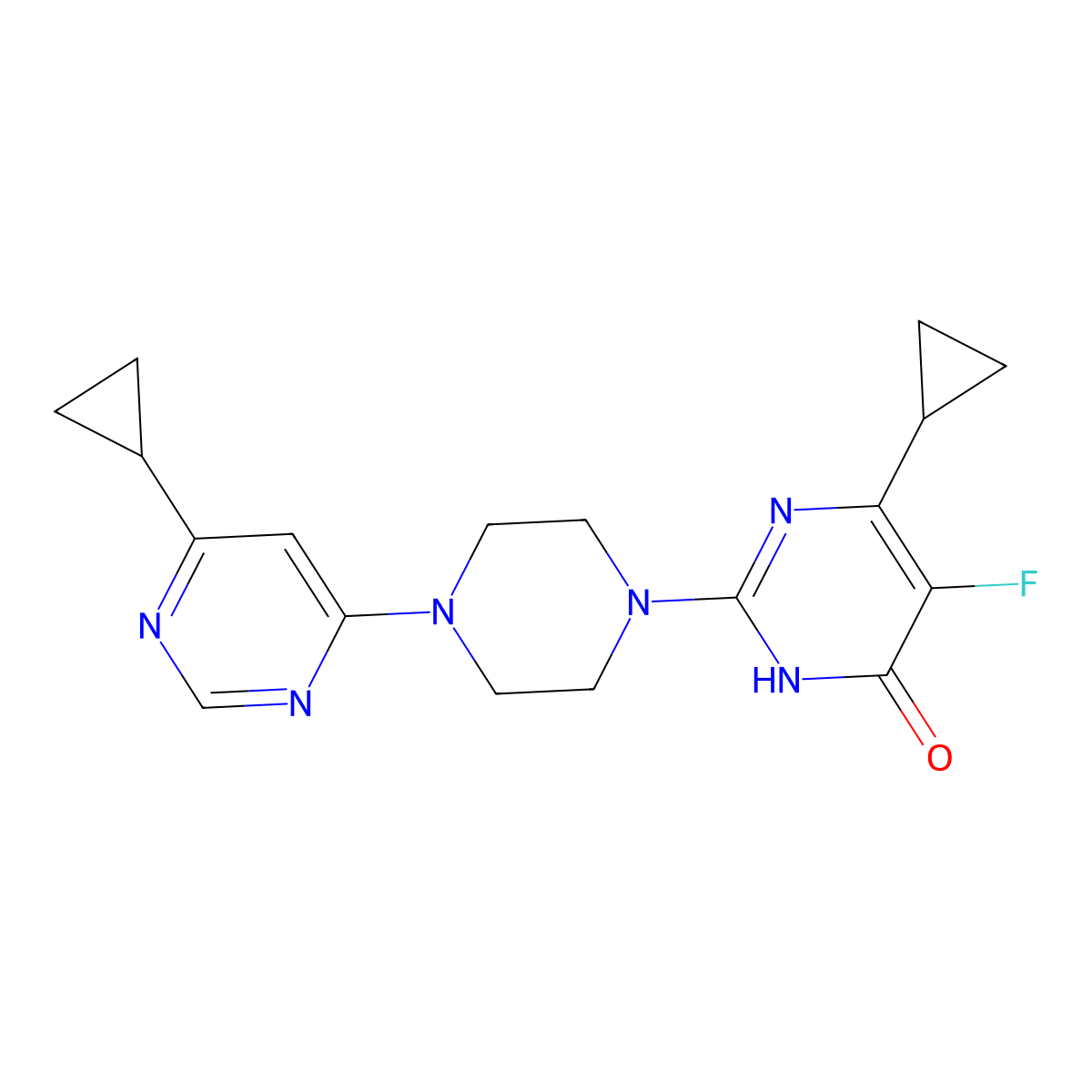6-Cyclopropyl-2-[4-(6-cyclopropylpyrimidin-4-yl)piperazin-1-yl]-5-fluoro-3,4-dihydropyrimidin-4-one molecular structure, CAS 2640943-77-5