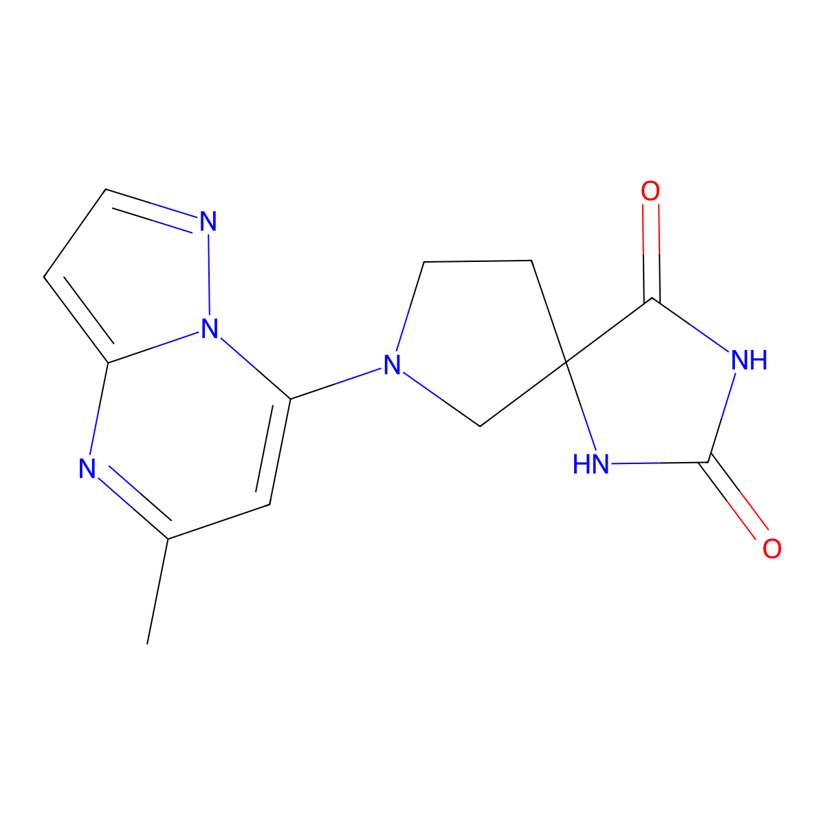 7-{5-Methylpyrazolo[1,5-a]pyrimidin-7-yl}-1,3,7-triazaspiro[4.4]nonane-2,4-dione molecular structure, CAS 2640943-83-3