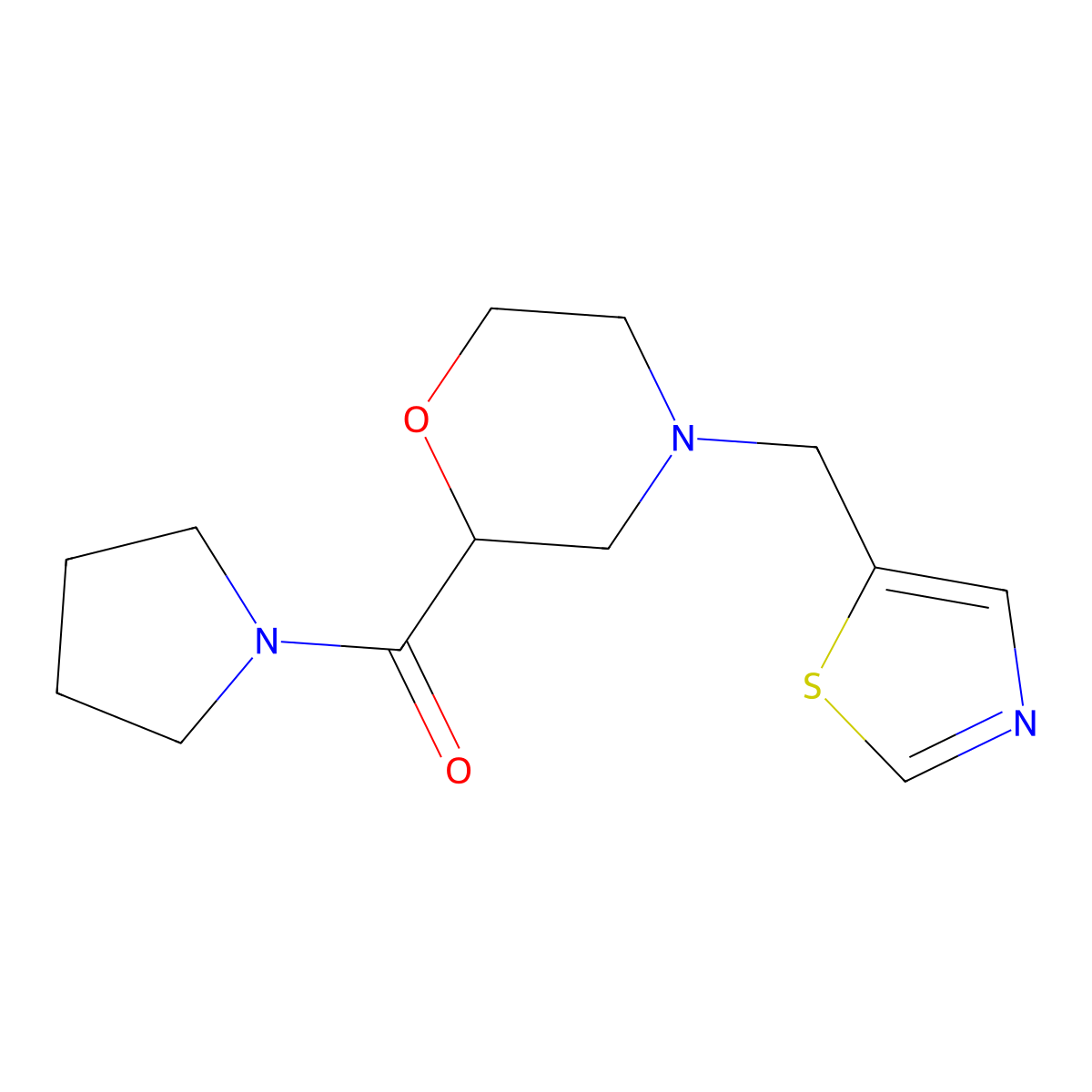 2-(Pyrrolidine-1-carbonyl)-4-[(1,3-thiazol-5-yl)methyl]morpholine molecular structure, CAS 2640943-85-5