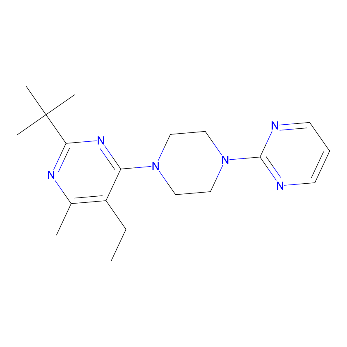2-Tert-butyl-5-ethyl-4-methyl-6-[4-(pyrimidin-2-yl)piperazin-1-yl]pyrimidine molecular structure, CAS 2640943-92-4