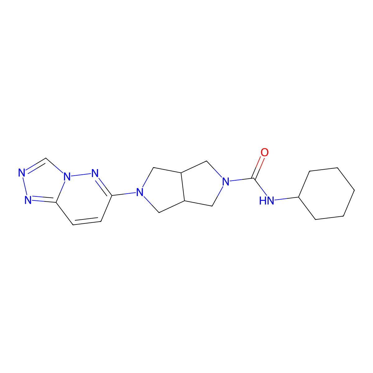N-cyclohexyl-5-{[1,2,4]triazolo[4,3-b]pyridazin-6-yl}-octahydropyrrolo[3,4-c]pyrrole-2-carboxamide molecular structure, CAS 2640943-94-6