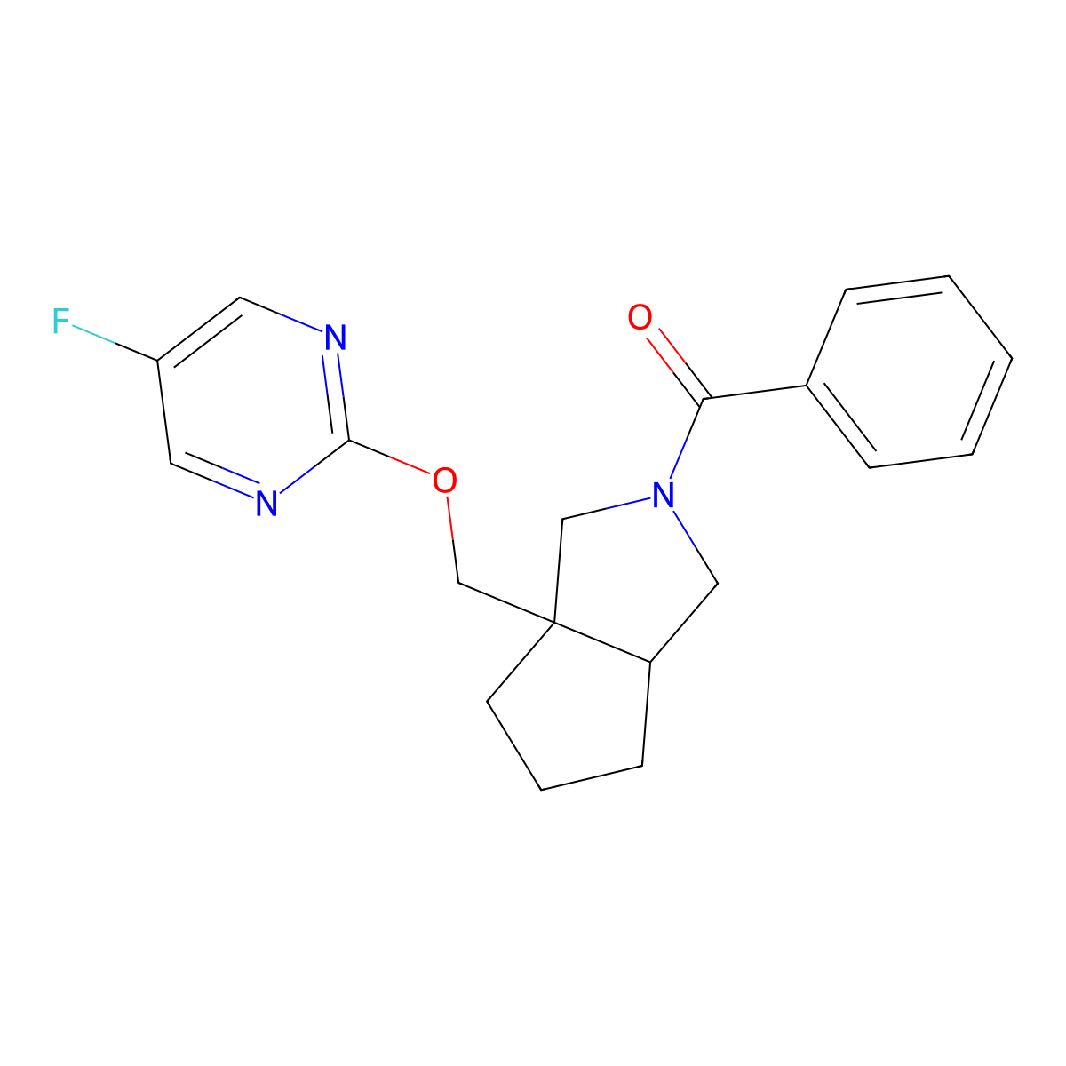2-({2-Benzoyl-octahydrocyclopenta[c]pyrrol-3a-yl}methoxy)-5-fluoropyrimidine molecular structure, CAS 2640943-98-0