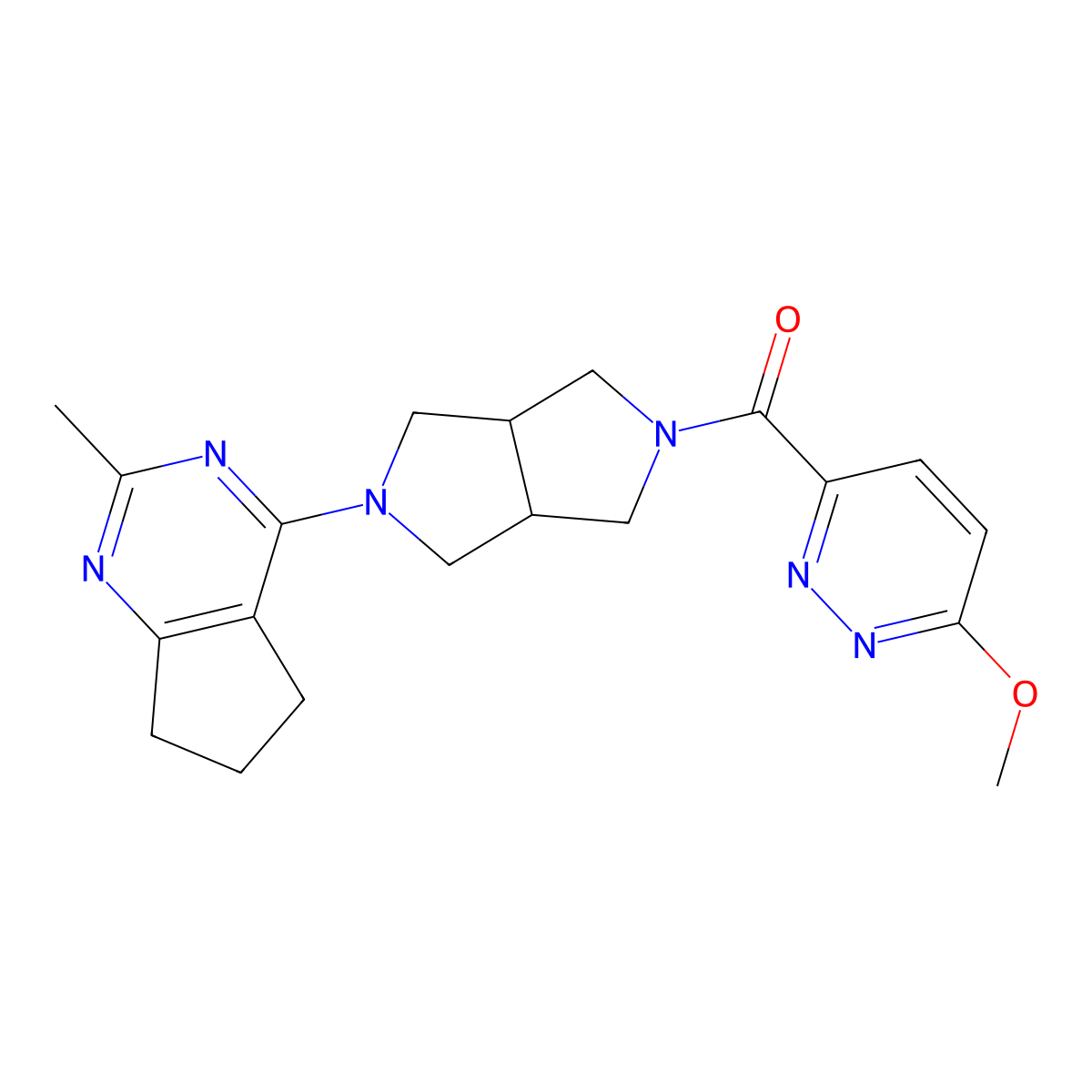 3-methoxy-6-(5-{2-methyl-5H,6H,7H-cyclopenta[d]pyrimidin-4-yl}-octahydropyrrolo[3,4-c]pyrrole-2-carbonyl)pyridazine molecular structure, CAS 2640943-99-1