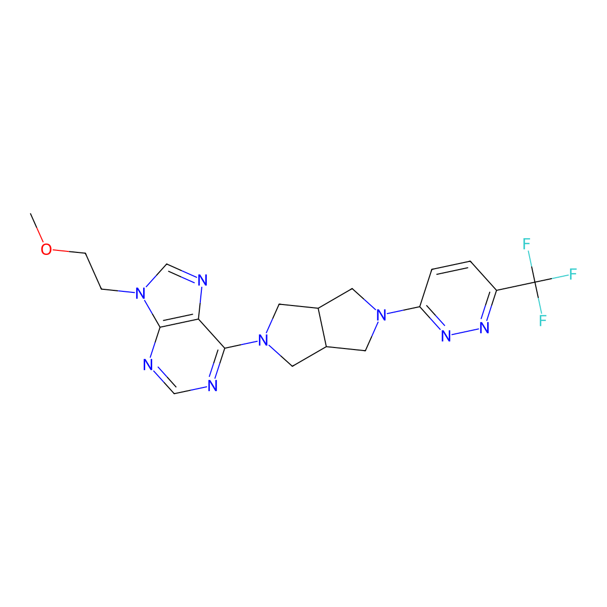 9-(2-methoxyethyl)-6-{5-[6-(trifluoromethyl)pyridazin-3-yl]-octahydropyrrolo[3,4-c]pyrrol-2-yl}-9H-purine molecular structure, CAS 2640944-06-3